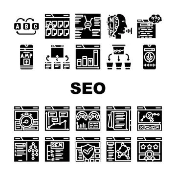 Seo search website web internet icons set vector 스톡 일러스트
