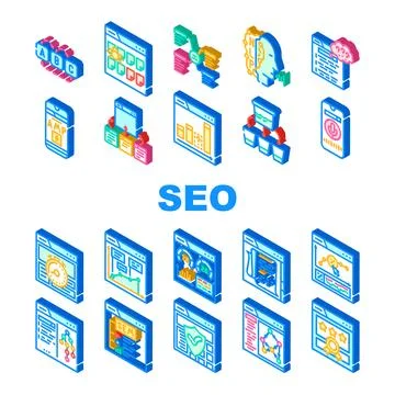 Seo search website web internet icons set vector Illustrazione stock
