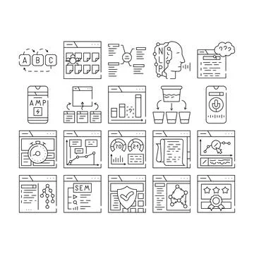 Seo search website web internet icons set vector 스톡 일러스트