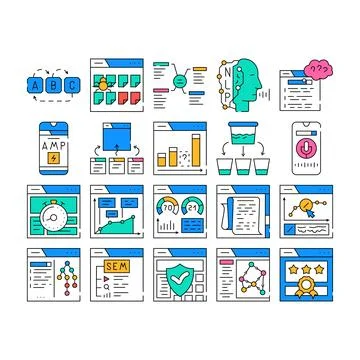 Seo search website web internet icons set vector Illustrazione stock