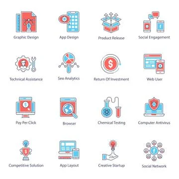 Seo Security Flat Icons Pack Stock Illustration
