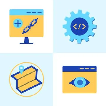 SEO services icon set in flat style Stock Illustration