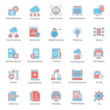 Seo Setting Flat Icons Pack Stock Illustration