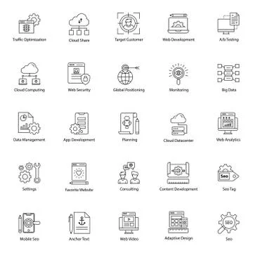 Seo Setting Line Icons Pack Ilustración de archivo