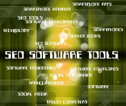 Seo Software Tools Indicates Optimizing Websites And Optimizatio Ilustração Stock