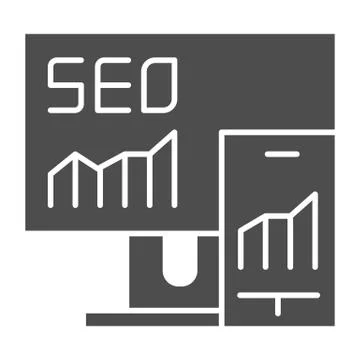 Seo solid icon. Gadgets vector illustration isolated on white. Seo on screen Stock Illustration