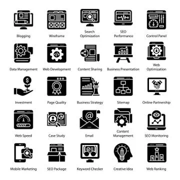 Seo Solid Icons Pack Stock Illustration