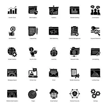 Seo Solid Icons Pack Stock Illustration