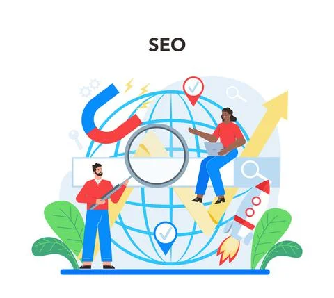 SEO specialist concept. Idea of search engine optimization for website Stock Illustration