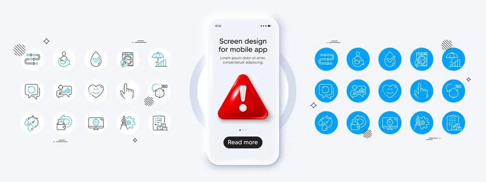 Seo statistics, Cursor and Share line icons. For web app, printing. Phone mockup Stockillustratie