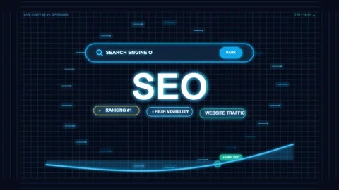 Seo strategy dashboard with search engine ranking and organic traffic growt.. Stockbeeldmateriaal 347147343