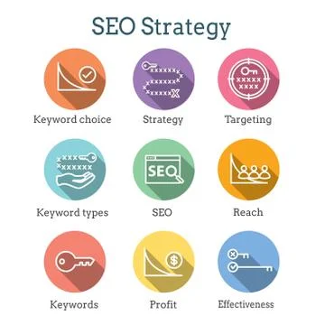 SEO Strategy - Search engine optimization concept, including keywords Stock Illustration