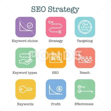 SEO Strategy - Search engine optimization concept, including keywords Stock Illustration