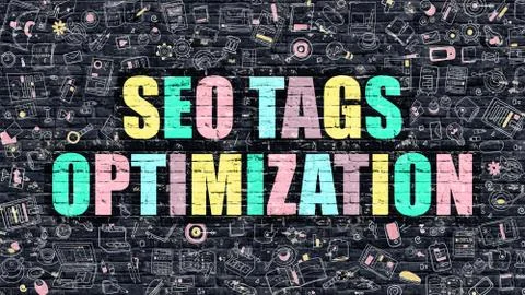 SEO Tags Optimization Concept. Multicolor on Dark Brickwall Stock Illustration