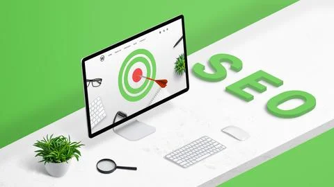 SEO target audience concept with web page with arrow stuck in the target. Off Stock Photos