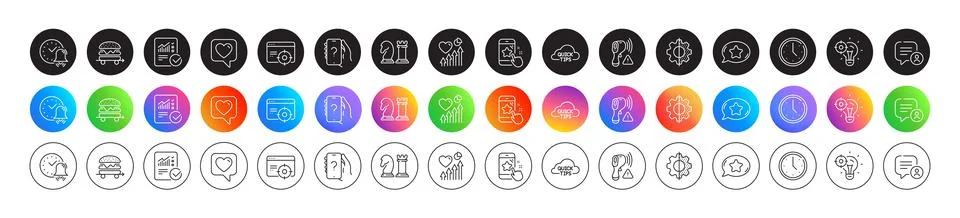Seo targeting, Transform and Heart beat line icons. For web app, printing. Round Stock Illustration
