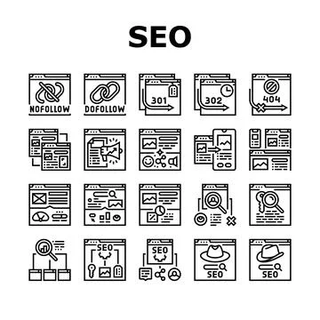 Seo technical audit icons set vector Stock Illustration