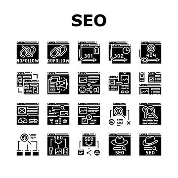 Seo technical audit icons set vector Stock Illustration