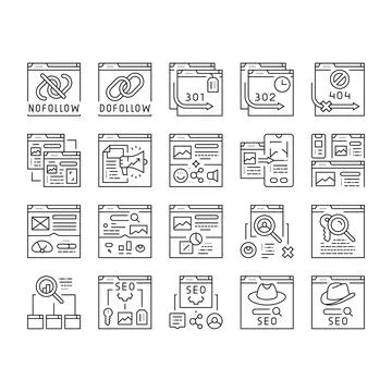 Seo technical audit icons set vector Stock Illustration