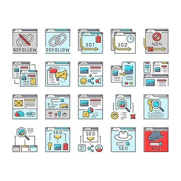 Seo technical audit icons set vector Stock Illustration
