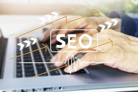 SEO Technology Concept The process of improving a website to be ranked high.. Stock Photos