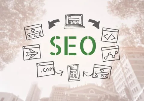 SEO text with drawings graphics Stockillustratie