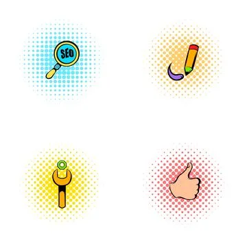 Seo tools and concepts in comic pop art style Illustrazione stock
