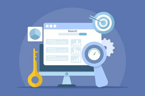 SEO Tools Concept, keyword research tool, competitor SEO analysis. Stock Illustration