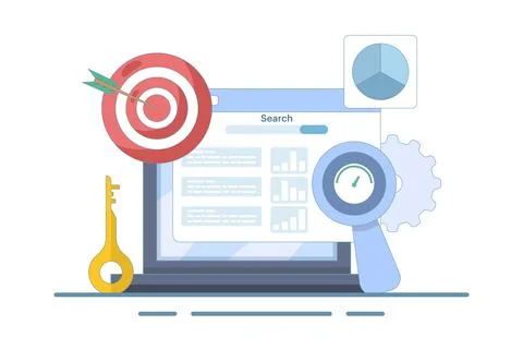 SEO Tools Concept, keyword research tool, competitor SEO analysis. Stock Illustration