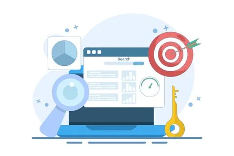 SEO Tools Concept, keyword research tool, competitor SEO analysis. Stock Illustration