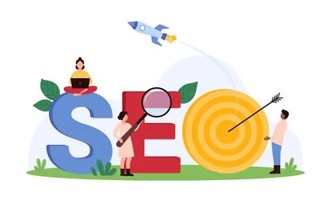 SEO tools, search engine optimization, target and rocket of online marketing イラスト素材