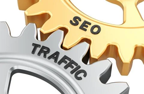 SEO Traffic gears. Search engine optimization, website traffic growth and d.. Stock Illustration