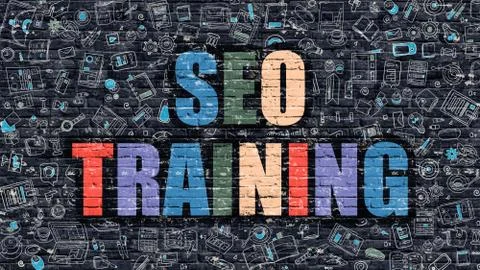 SEO Training Concept with Doodle Design Icons Stock Illustration