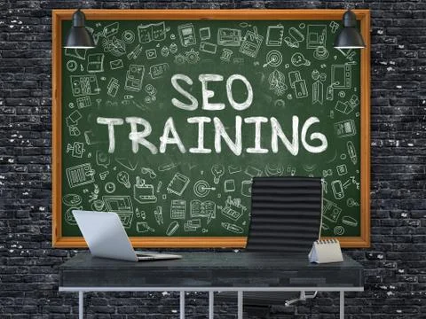 SEO Training - Hand Drawn on Green Chalkboard Illustrazione stock