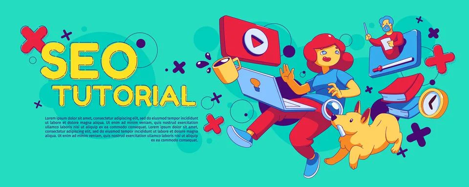 Seo tutorial banner template, contemporary vector イラスト素材