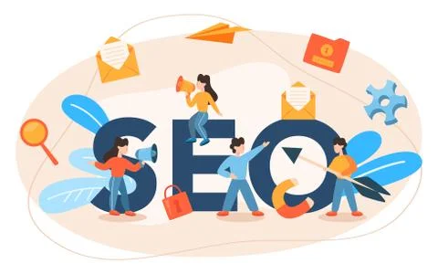 SEO typographic header. Idea of search engine optimization for website Illustrazione stock