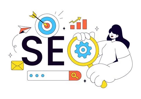 SEO Vector Illustration Featuring Search Engine Optimization, Digital Marke.. Stockillustratie