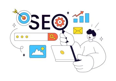 SEO Vector Illustration Featuring Search Engine Optimization, Digital Marke.. Stockillustratie