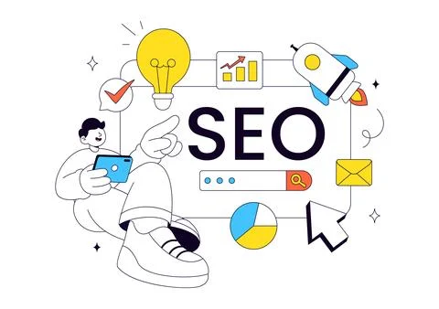 SEO Vector Illustration Featuring Search Engine Optimization, Digital Marke.. イラスト素材