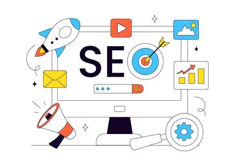 SEO Vector Illustration Featuring Search Engine Optimization, Digital Marke.. イラスト素材