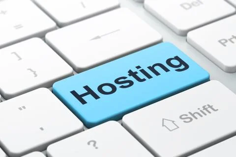 SEO web design concept: Hosting on computer keyboard イラスト素材