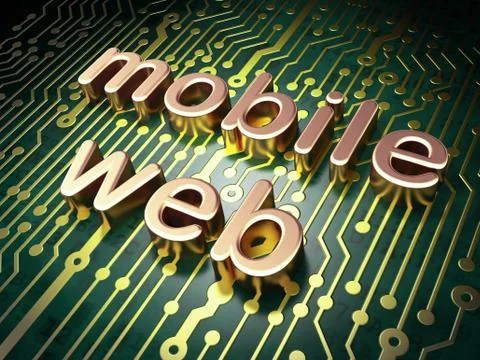 SEO web design concept: Mobile Web on circuit board background Stock Illustration
