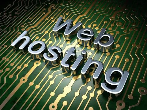SEO web design concept: Web Hosting on circuit board background Illustrazione stock