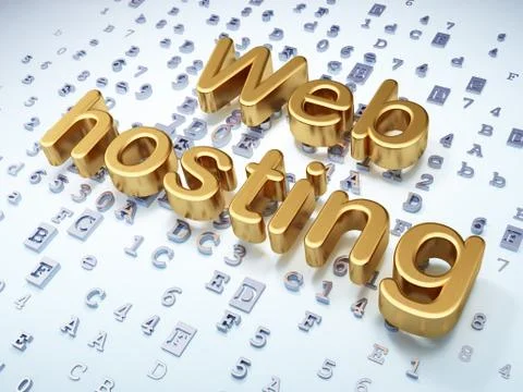 SEO web development concept: Golden Web Hosting on digital background 스톡 일러스트
