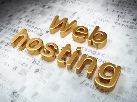 SEO web development concept: Golden Web Hosting on digital backg Stock Illustration