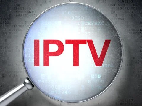 SEO web development concept: IPTV with optical glass 스톡 일러스트