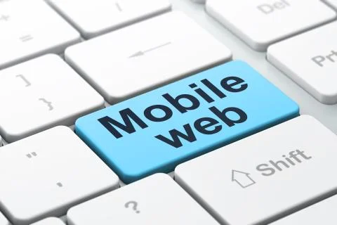 SEO web development concept: Mobile Web on computer keyboard bac 스톡 일러스트