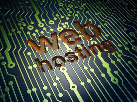 SEO web development concept: Web Hosting on circuit board backgr 스톡 일러스트