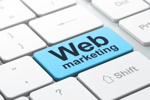 SEO web development concept: Web Marketing on computer keyboard 스톡 일러스트