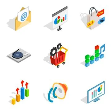 SEO web icons set, isometric style 스톡 일러스트